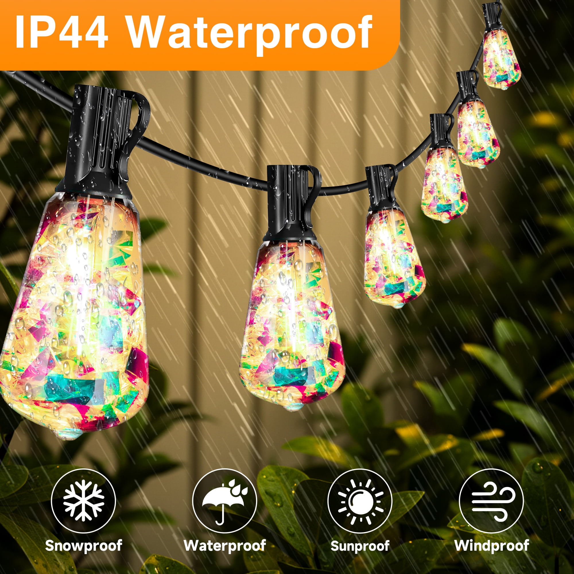 DAYBETTER Outdoor String Lights, 100FT Connectable Dazzling String Lights, ST38 Patio Hanging Lights with 24+1 LED Bulbs, Waterproof and Shatterproof, for Patios, Balconies, Trellises