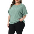 thumbnail image 4 of Agnes Orinda Women's Plus Size St. Patrick's Day Top Eyelet Hollow Double Layered Hem Crew Neck Batwing Sleeve t Shirts Casual Summer Blouses 4X Green, 4 of 6
