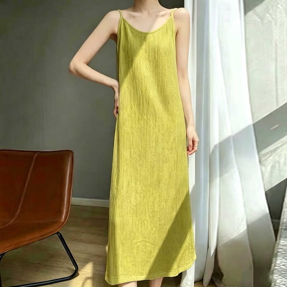 Ohufall Sleeveless Nightgown for Women Solid Color Loose Camisole Pajamas Dress for Home Comfortable Long Sleep Dress