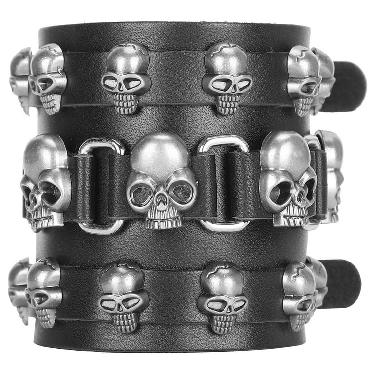 YLSHRF Wrist Cuff Jewelry,Braided Leather Bracelet,Braided Bracelet Split  Leather Adjustable Pin Buckle Hand‑Made Vintage Skull Wrist Jewelry 