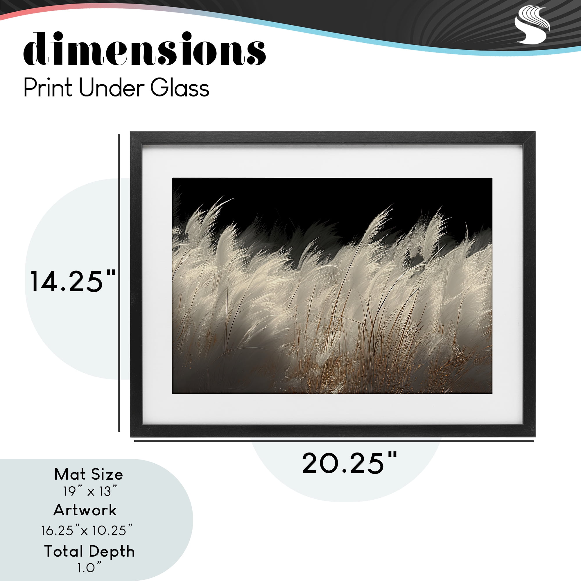 White Feathers Windblown Grasses Black Framed Print Under Glass, design by Decent Exposures