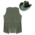 thumbnail image 4 of TiaoBug Men's Western Cowboy Cosplay Costume Tassel Rivets Waistcoat with Wide Brim Hats Sets Army Green M, 4 of 5
