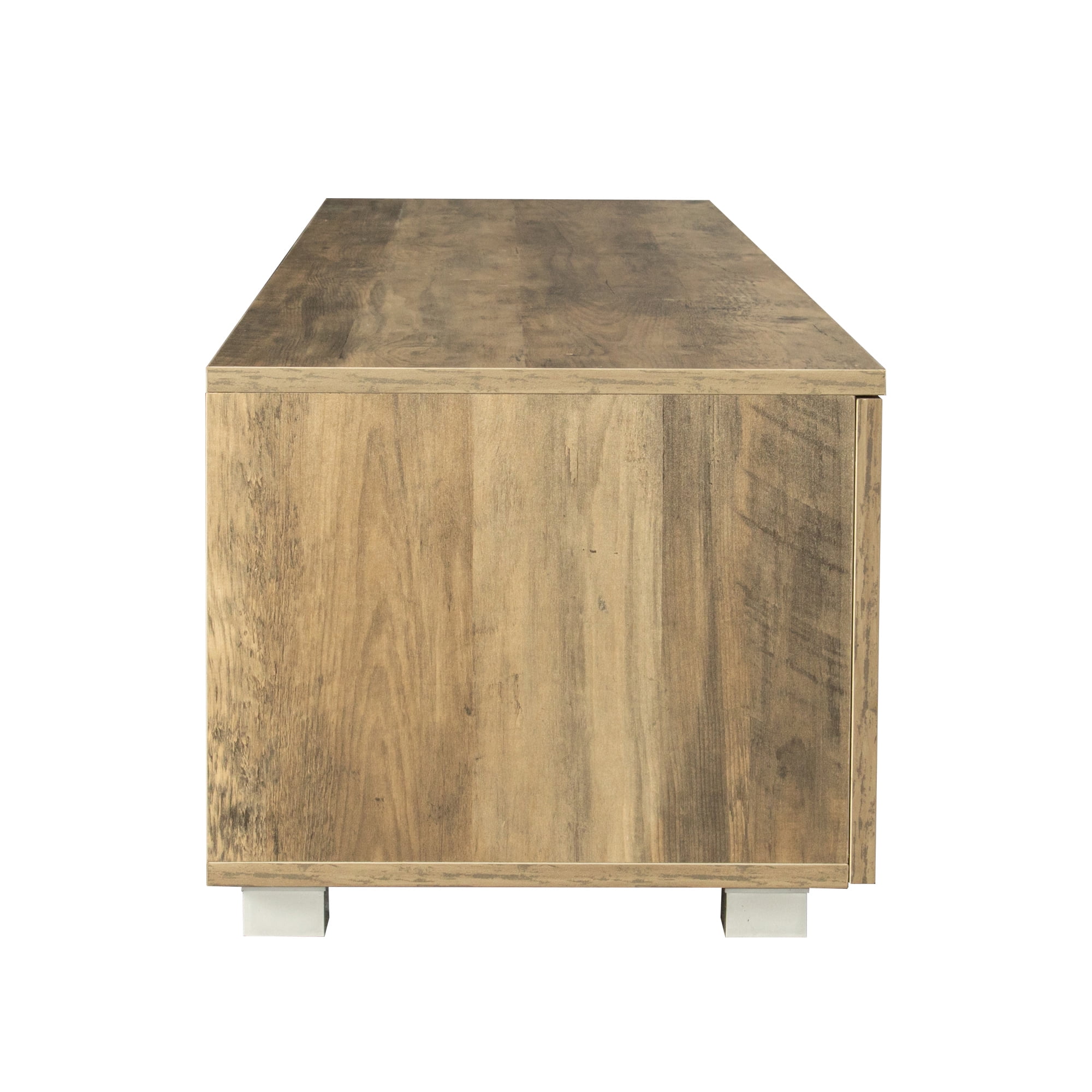 Private Jungle TV Console Table with Storage Cabinet Shelves with 2 Doors 63 Inch Entertainment Center for Living Room Bedroom,Oak Color