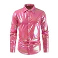 thumbnail image 4 of MIXUE Mens Casual Button Down Shirts Solid Color Lapel Long Sleeve Slim Fit Casual Shirt Tops Outwear,Pink,XXXL, 4 of 9