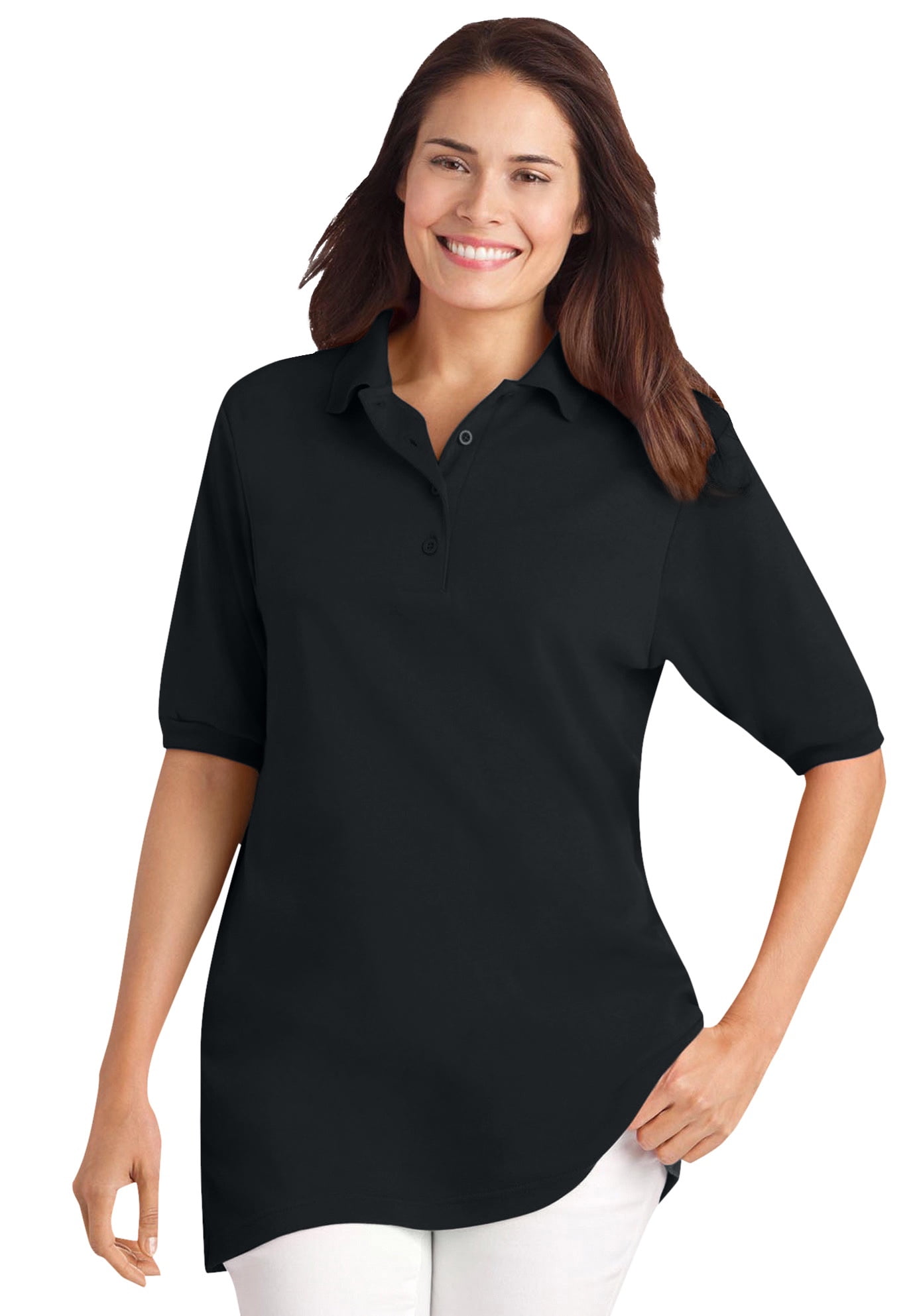 Woman Within Womens Plus Size Elbow-Sleeve Tunic Polo Shirt 