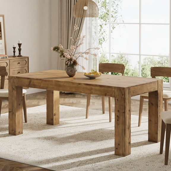 Tribesigns  Solid Wood Dining Table for 4-6 People, 63 Inch Rectangle Farmhouse Table for Kitchen, Dining Room, Rustic Brown