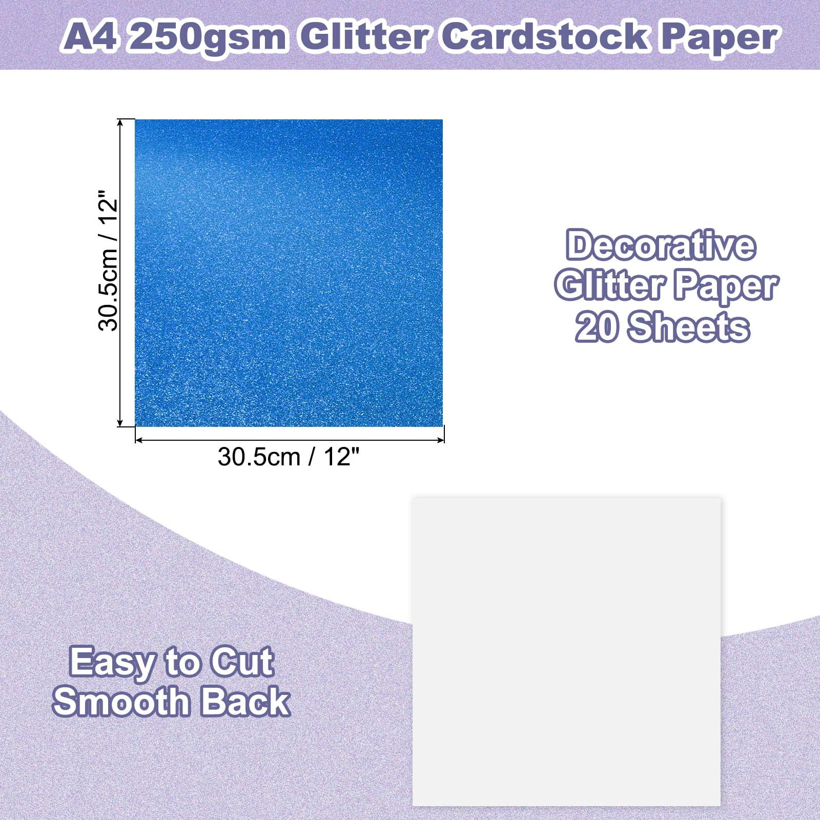 20Sheets Blue Glitter Cardstock, 12x12In Glitter Paper Card Stock Shiny Scrapbook 250gsm Sparkly Paper Large Shimmer for Crafts Scrapbook DIY Art Wedding Party