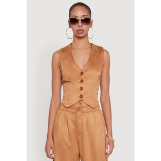 Masseys Women's Reversible Faux Fur & Faux Suede Vest in Black - L