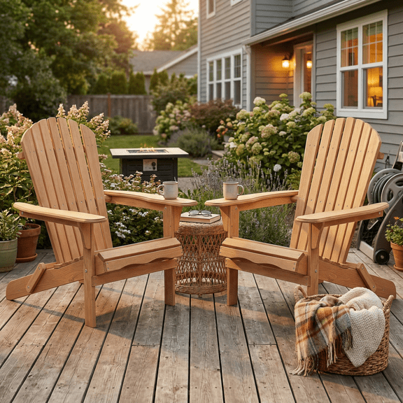 Set of 2 Folding Wooden Adirondack Chairs, Solid Hemlock Wood Patio Lounge Chairs with Embossed Grain, Wide Armrests and 220 lb Capacity for Deck, Lawn and Poolside