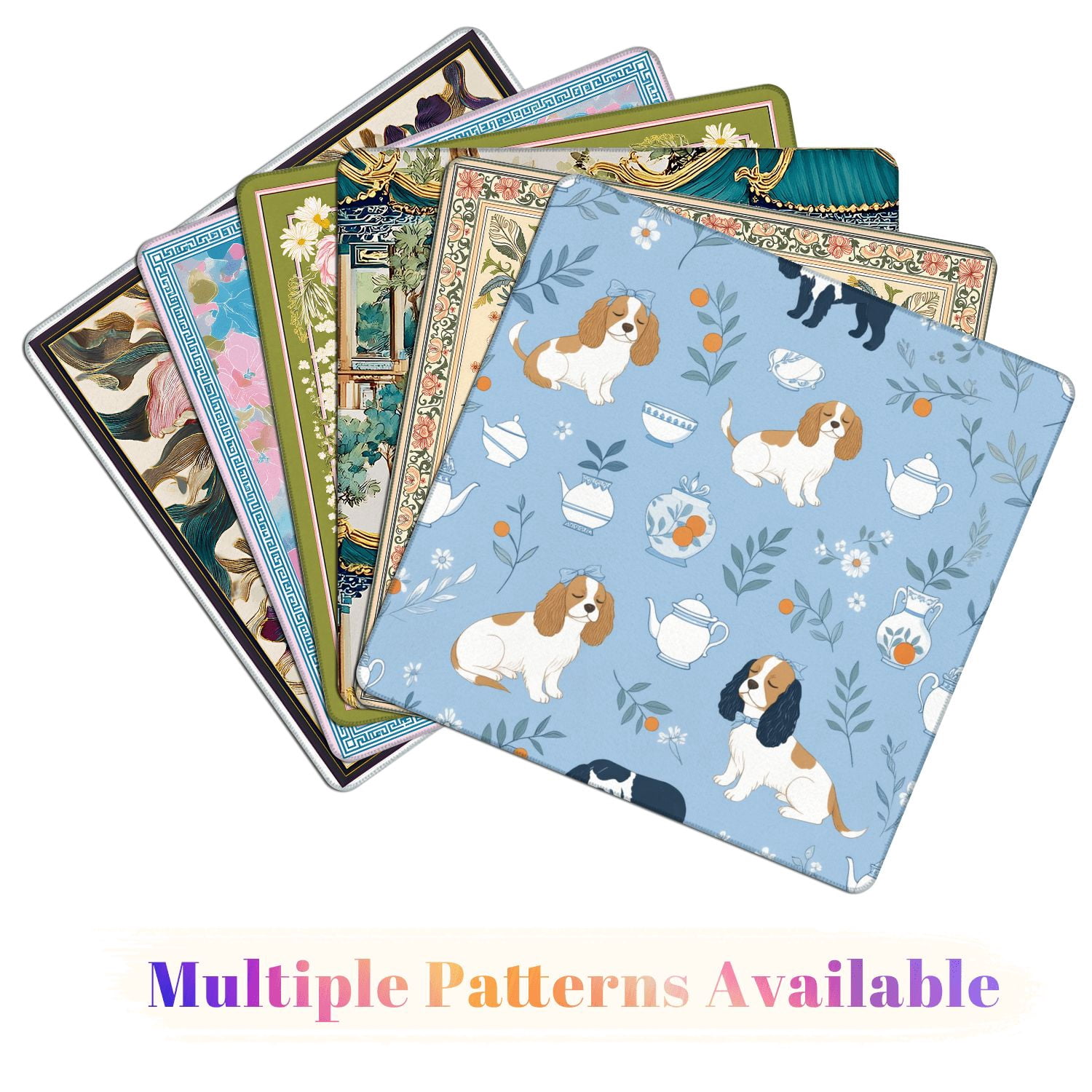 Mahjong Mat 31.5" x 31.5" vintage dog seamless Cavalier king charles spaniel cute hand drawn Non-Slip Noise Reduction American Mahjong Tiles Table Cover for Dominoes Poker Card Board Games Gift