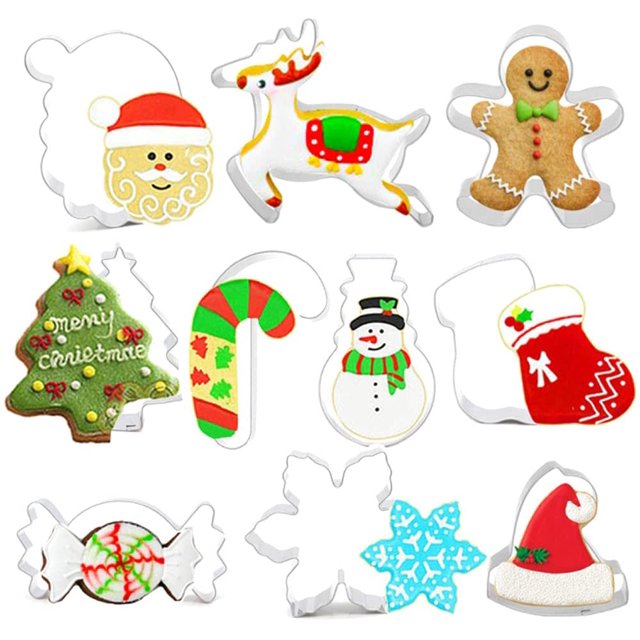 ZHAOCHENG 10 moldes para galletas navideñas, molde para hornear galletas de acero inoxidable, hombre de jengibre, dulces, muñeco de nieve