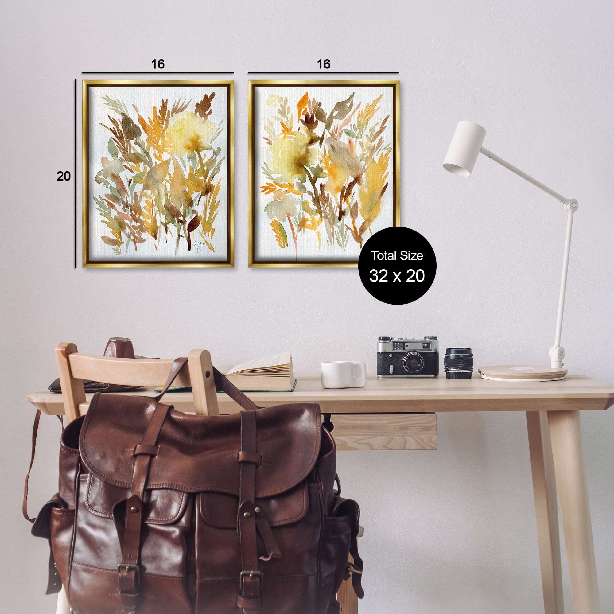 Stupell Industries Country Wheat Abstraction Botanical & Floral Painting Gold Floater Framed Canvas Art Print Wall Art, 17 x 21, Set of 2