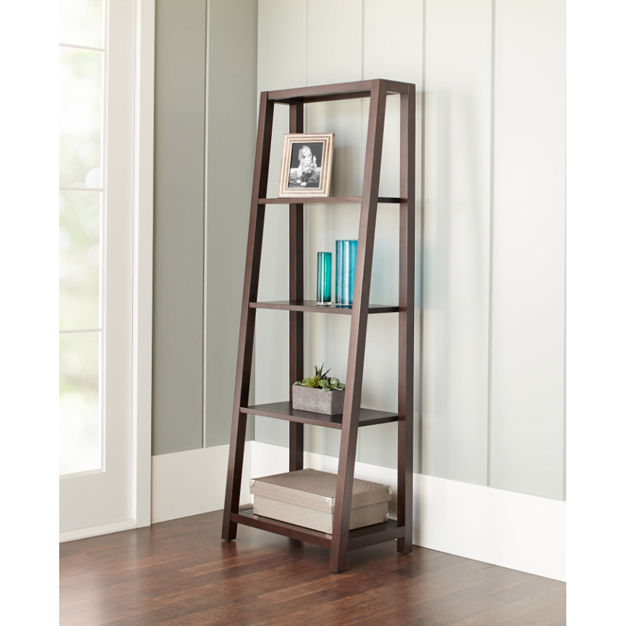 Linon Tracey Ladder Bookcase Grey 5 Shelves Com