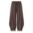 thumbnail image 5 of RFQWOVSR Women's High Waist Drawstring Wide Leg Linen Pants with Lace Trim Pockets Casual Summer Trousers XXL, 5 of 5
