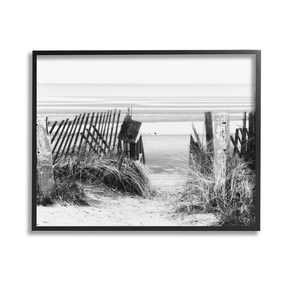 Stupell Industries Fenced Beach Path Landscape Photography Black Framed Art Print Wall Art, 14 x 11