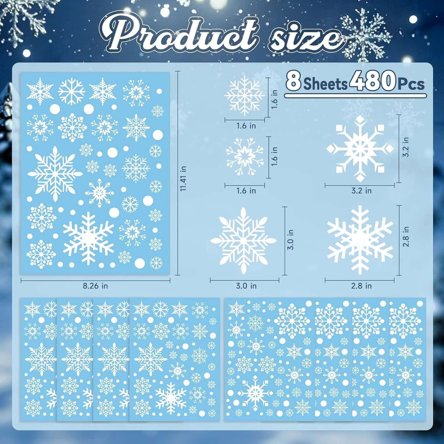 155 Pcs White Snowflakes Window Clings for Glass Windows - 8 Sheets Christmas Window Decal Stickers for Home Office Shop Classroom Indoor for Xmas Holiday Winter Wonderland Frozen Themed Party