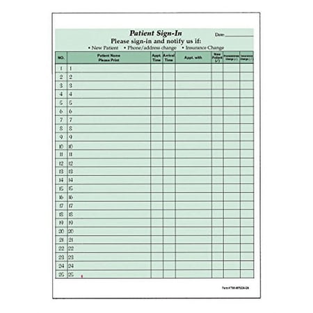 Patient Sign-in Sheets, 8-1/2" X 11" (GREEN) Carbonless Form (Lot of 875 Sheets) HIPAA Compliant