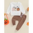 thumbnail image 2 of Suealasg Toddler Boys Halloween Outfits Set 6M 1T 2T 3T Long Sleeve Pumpkin Print Sweatshirt + Pants Set 2Pcs Infant Baby Halloween Clothes, 2 of 7