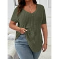 thumbnail image 2 of Women'S Plus Size Casual Tops V Neck Solid Color Shirts - Short Sleeve Blouses  Green XL, 2 of 7