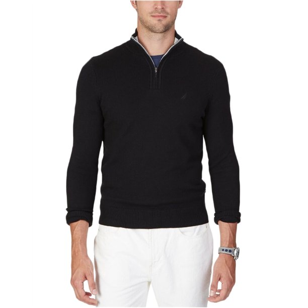 Nautica Mens Quarter-Zip Knit Sweater, Negro, Mediano Nautica Tejer