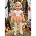 thumbnail image 3 of Newborn Baby Girls Halloween Outfit Pumpkin Embroidery Plaid Bubble Romper Doll Collar Long Sleeve Ruffle Bodysuit Fall Clothes 0-18M, 3 of 9