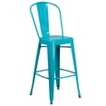 thumbnail image 3 of Emma + Oliver Commercial Grade 30"H Teal-Blue Metal Indoor-Outdoor Barstool with Back, 3 of 11