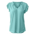 thumbnail image 4 of Ladies Summer Fashion V Neck Short Sleeve Loose Solid Color Ruffle T Shirt Women Undershirt Woman's Summer Tops Apparel T Women S Summer Shirts Athletic Shirts Pack Women Long Sleeve Tee Shirt Casual, 4 of 4