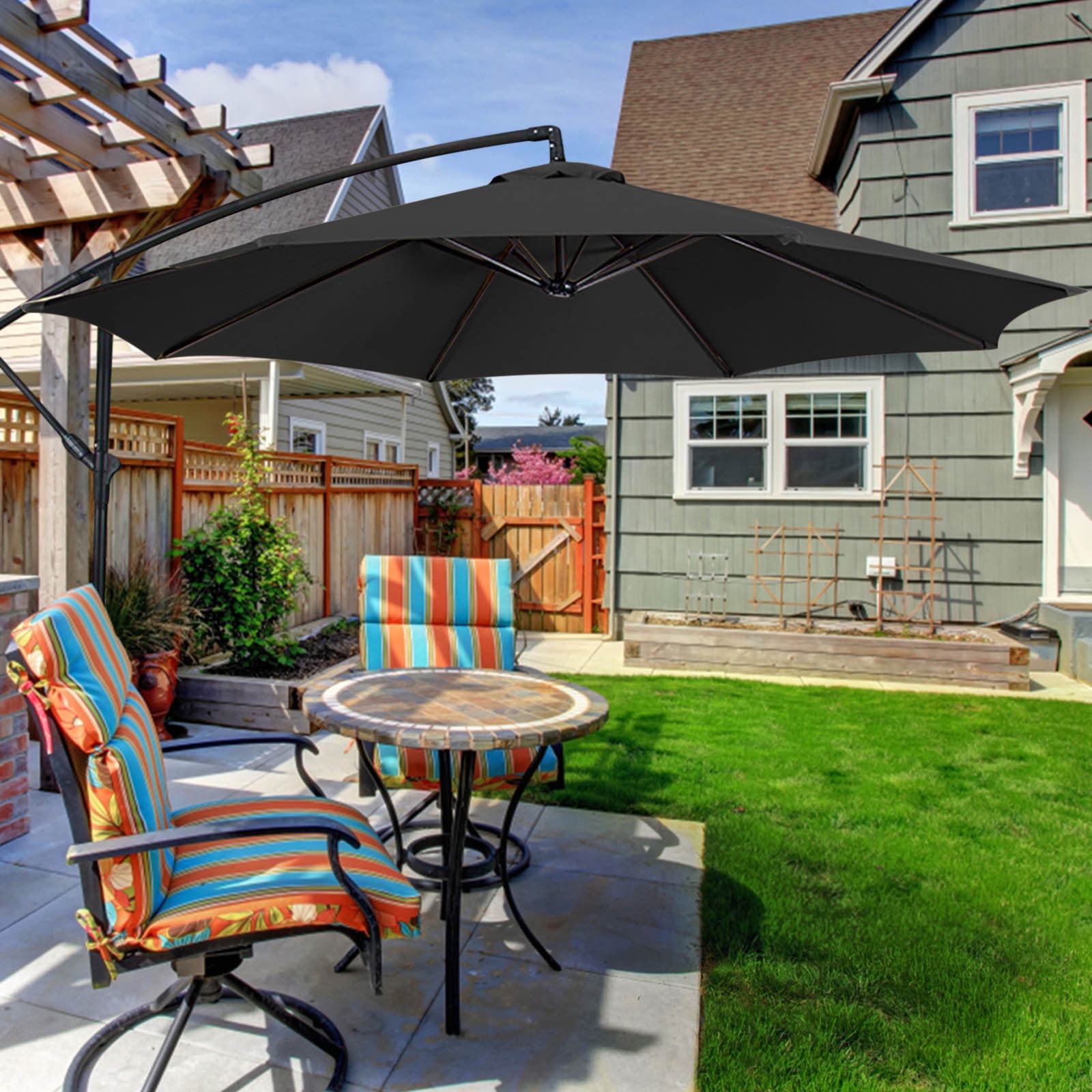 Shldybc 1.97" Black Beach Market Patio Umbrella, Cool and Comfortable