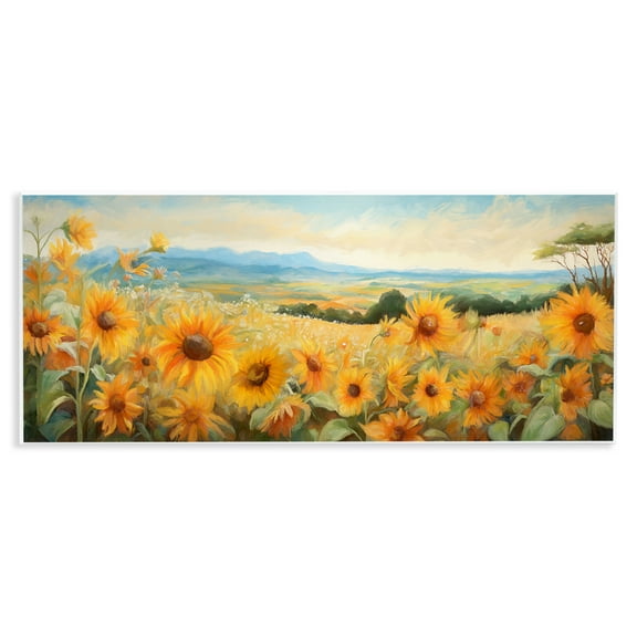 Stupell Industries Sunflower Fields Panorama Landscape & Nature Painting Unframed Art Print Wall Art, 17 x 7