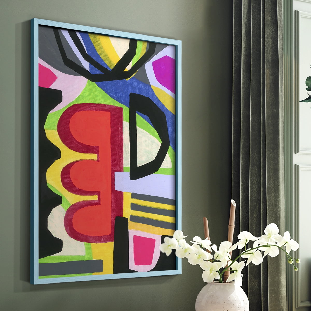 Bold Shape Shift I Framed Print in Blue Solid Wood Framed Print No Nail Hanging