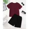 thumbnail image 3 of 14Y Big Boys Clothes 15Y Boys 2PCS Summer Outfits Set Crew Neck Big Boys Short Sleeve Color-blocked Top Shorts Set Red, 3 of 7