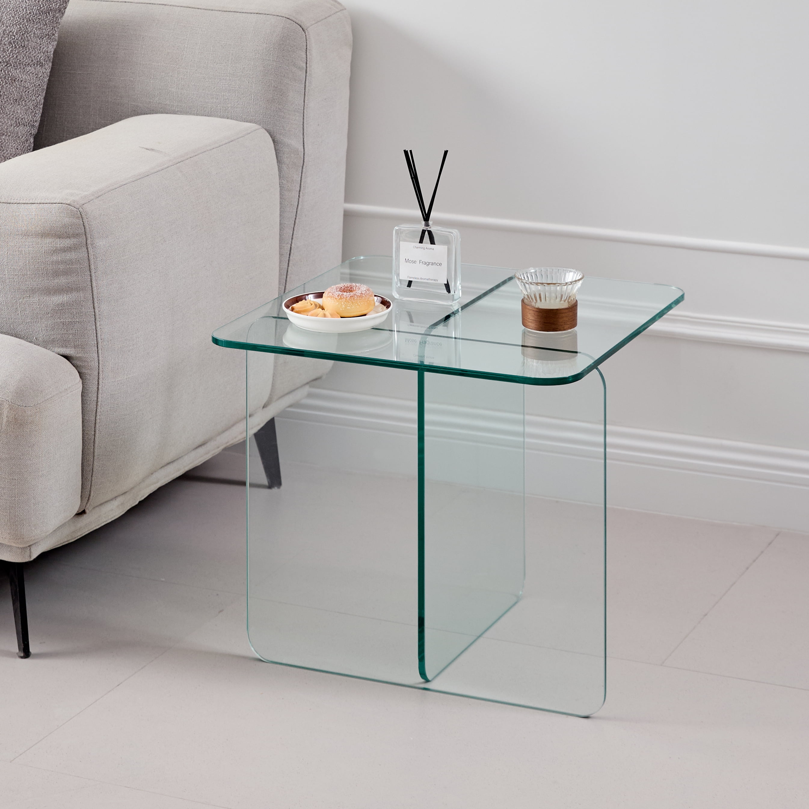 MAYEERTY Tempered Clear Glass SideTable, Small Tea Table, Night Stand Tempered Glass