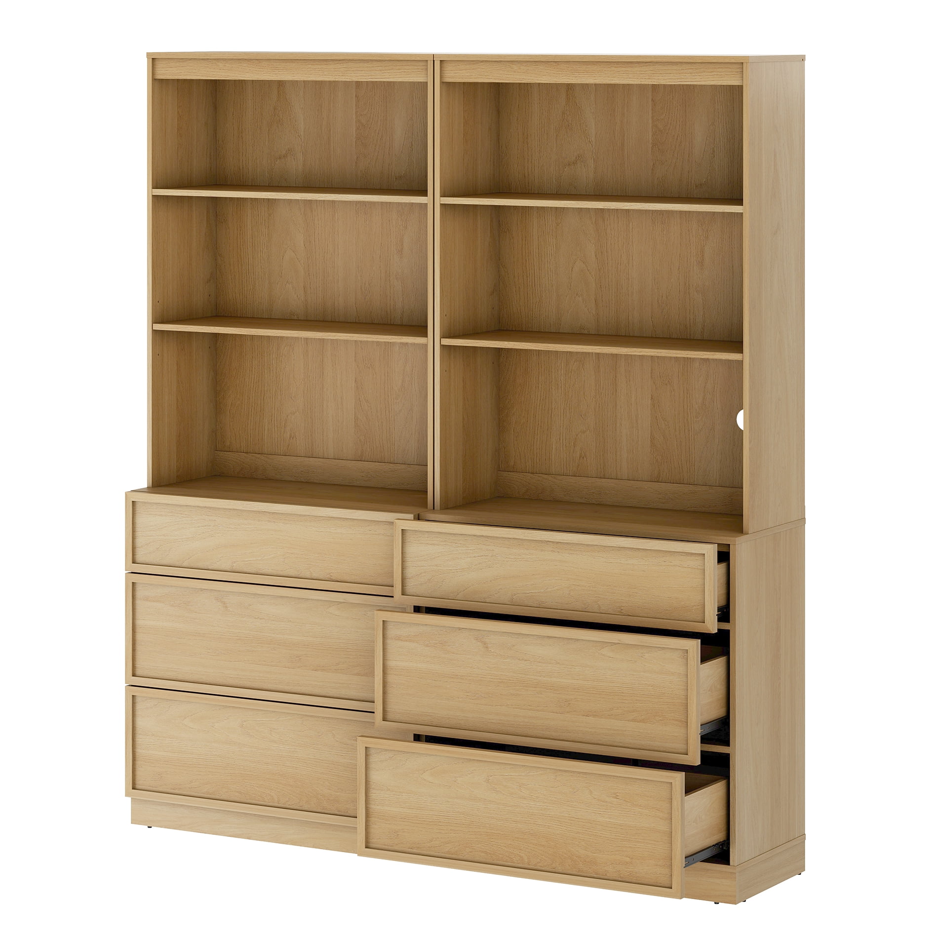 Modern 72" Tall 63" Wide Wood Sideboard Buffet with 6 Drawers & Open Shelves for Dining Kitchen,Oak