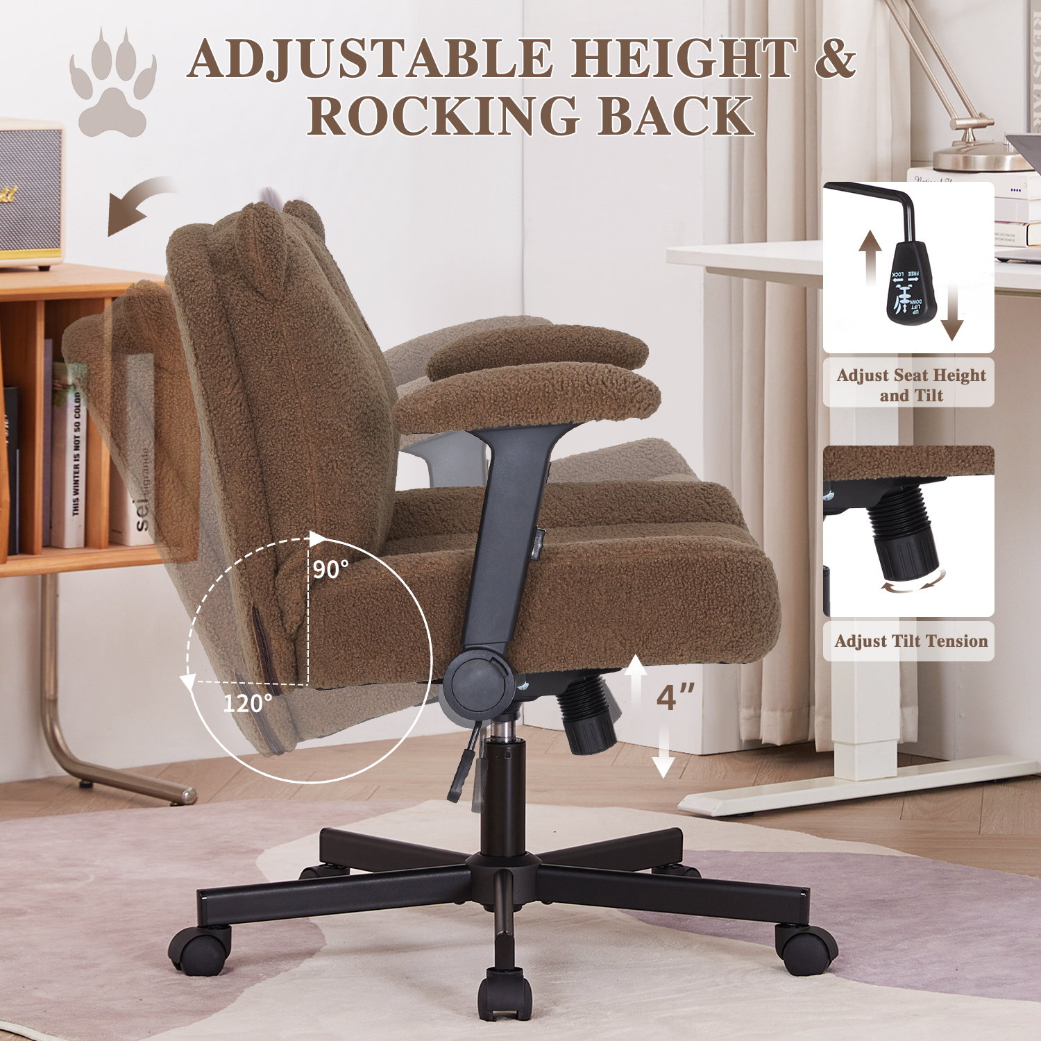 Criss Cross Legged Chair with Wheels and Flip-up Arms, Ergonomic Wide Seat Computer Desk Chair, Comfortable Home Office Computer Chair 300lbs