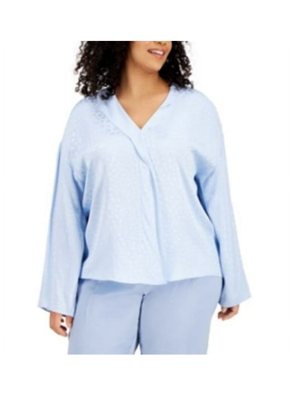 Women's Alfani Long Sleeve Blouse Blue Plus Size 3X
