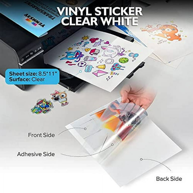 20 Sheets) Clear Sticker Paper for Inkjet Printer Transparent 8.5 x 11  Vinyl - Printable Sheets Clear Stickers Paper for Circut  -Labels-Weatherproof Self Adhesive-Personalized Stickers 
