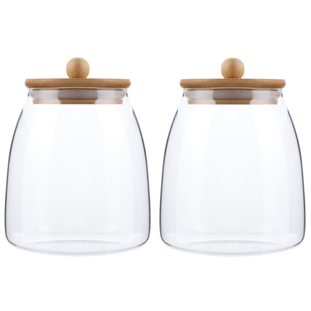 2Pcs Cylindrical Transparent Borosilicate Glass Storage Jars for Wedding Candy and Snacks 5.7X4.3X4.3in