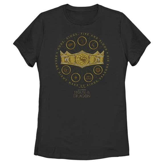 Women's Game of Thrones: House of the Dragon Gods Kings Fire and Blood Crown Logo Graphic Tee Black X Large