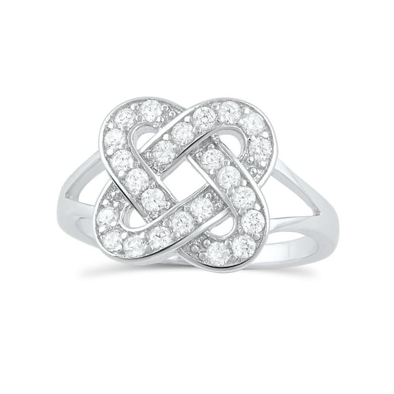 Sterling Silver Cz Lovers Knot Ring for Women and Teens - Size 4
