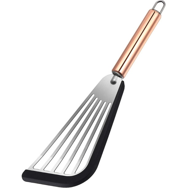 Espátula ranurada Espátula flexible de acero inoxidable con tapa de silicona, borde suave Espátula ranurada espátula con mango dorado Adepaton WMZL-802-1