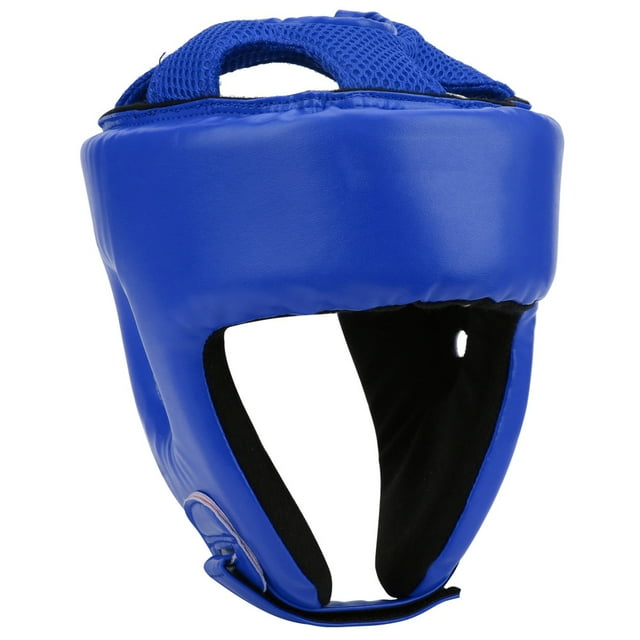 Casco de boxeo de piel sintética, protector de cabeza ajustable, Sanda, Kickboxing, defensa de entrenamiento, color azul, tamaño pequeño YUNYI BRAND Deportes