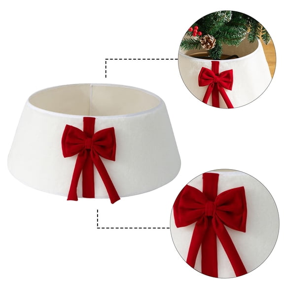 Upgraded Christmas Tree Collar 23.6 Inches Velvet White Tree Collar Red Bow Decoration Christmas Tree Bottom Apron Home Holiday Scene Layout Decoration C
