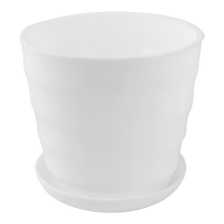 Pot Pond Plants - Home Garden Office Desk Plastic Round Plant Planter Flower Pot White 5 Inch Dia