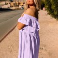 thumbnail image 4 of Ashirexll Dresses for Women 2024, Flowy Dresses for Women, Fashion Summer Flying Sleeve Off Shoulder Pleated Hem Dress Purple M, 4 of 8