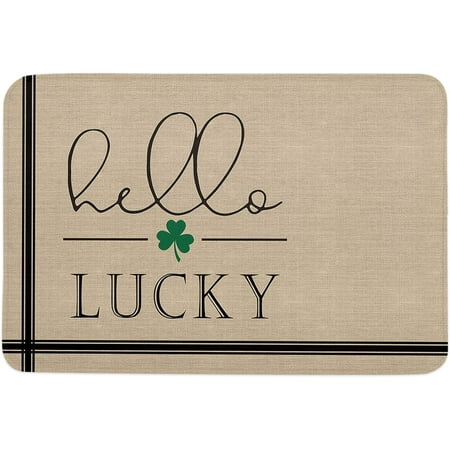 

Hello Lucky Clover Memory Foam Doormat Anti-Skid Absorbent Indoor Door Mat Soft Floor Mat for Entryway Patio Kitchen High Traffic Areas Decor St. Patrick s Day 24x16 Inch
