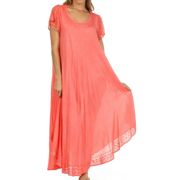 Sakkas Everyday Essentials Cap Sleeve Caftan Dress / Cover Up - Coral - One Size