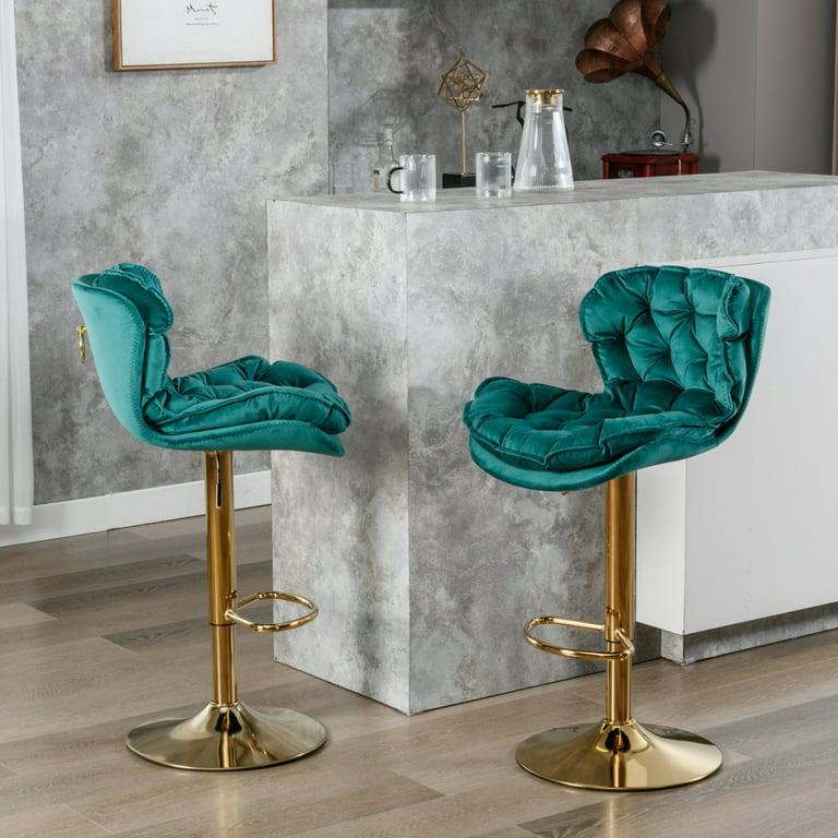 Cozy Castle Adjustable Velvet Bar Stool Set of 2, Upholstered Modern Swivel  Bar Chair, Striped Tufted Back Barstool for Kitchen Counter, Dining Room,  Blue 