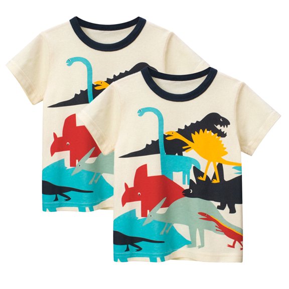 WOLLED Toddlers Baby Boys Cartoon Cotton T-Shirt Kids Short Sleeve Dinosaurs Tops Funny Crewneck Vintage Sketchy Tee Shirt Blouse for 1-9 Years