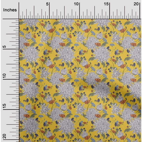 oneOone Cotton Poplin Twill Yellow Fabric Leaves & Flower Diy Clothing Quilting Fabric Print Fabric By Yard 56 Inch Wide