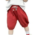 thumbnail image 3 of Hvobtty Toddler Casual Shorts Pants, Toddler Summer Short Pants, Boys and Girls' Lantern Pants Solid Color and Linen Kids Five Quarter Pants Red 2-3 Years, 3 of 5